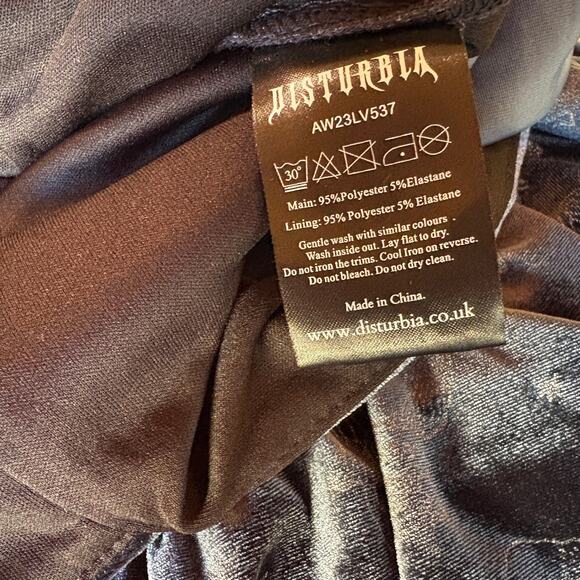 Disturbia Velour Puff Sleeve Dark Fairy Goth Mini Dress w Mushrooms Cut-Out sz 8 - Picture 11 of 12